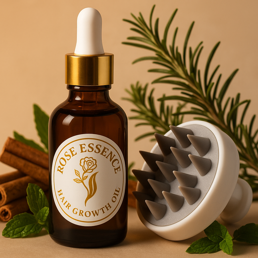 Rose Essence Hair growth oil + Scalp Massager Bundle