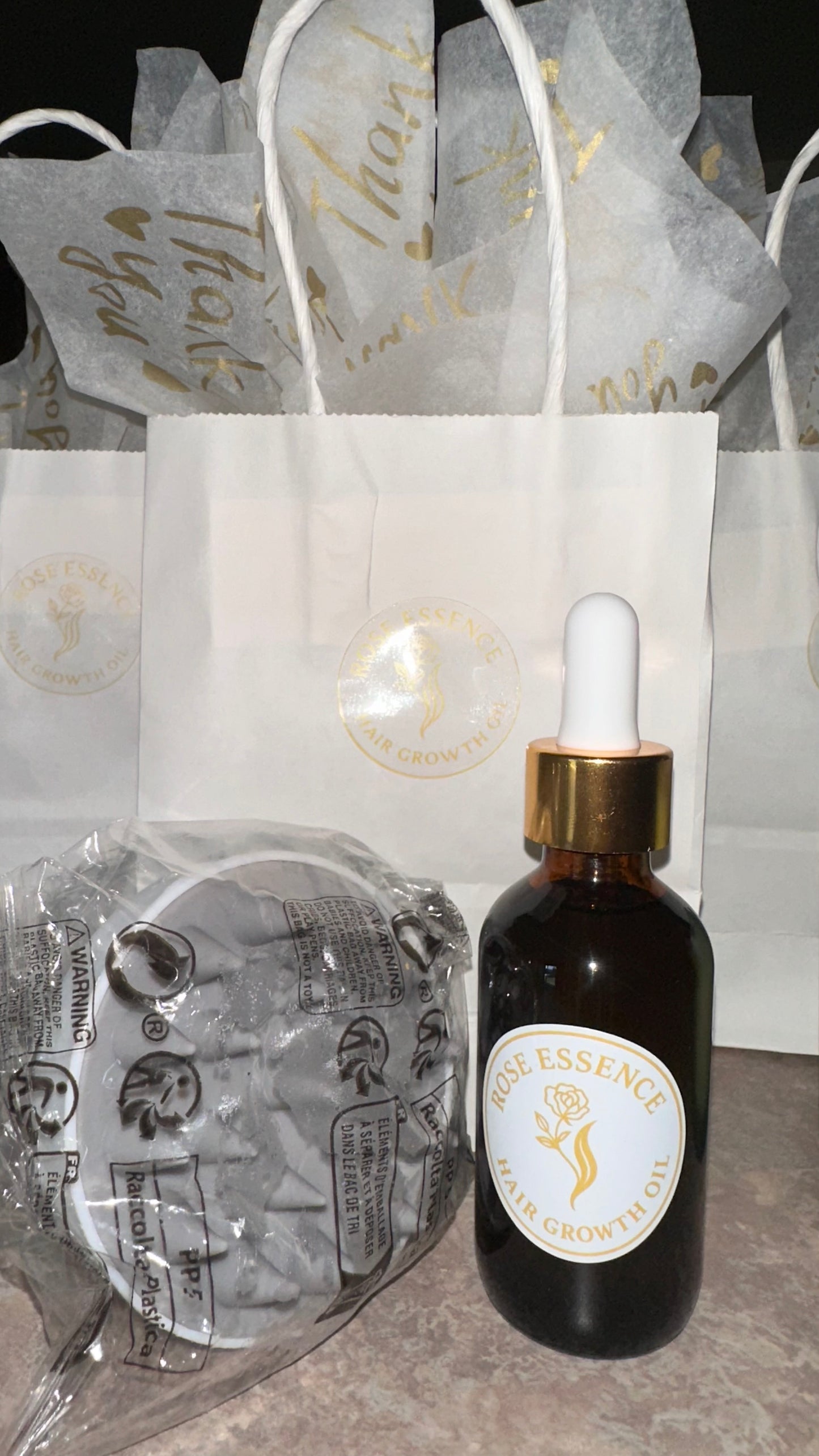 Rose Essence Hair growth oil + Scalp Massager Bundle