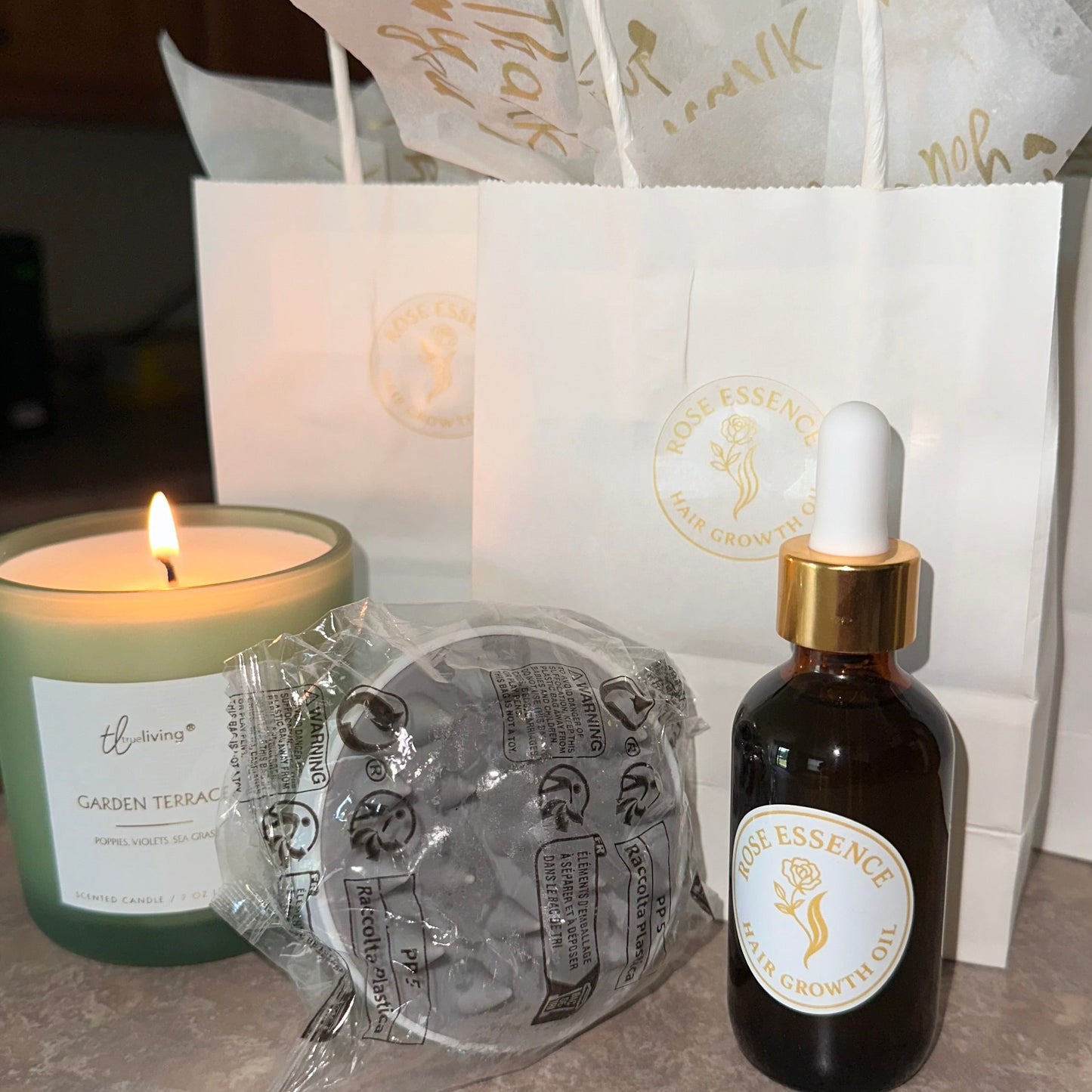 Rose Essence Hair growth oil + Scalp Massager Bundle